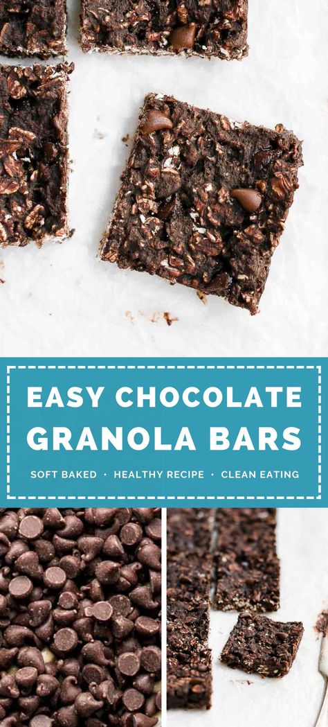 These healthy chocolate granola bars are SUPER EASY to make. Only 10 min of prep! They practically taste like brownies too! Soft-baked, double chocolate, full of oats & low calorie… Plus kid approved! Great for healthy snacks & breakfasts! (clean eating, nut free & no peanut butter!) ♡ chocolate granola bars recipe. healthy granola bars homemade no sugar. easy granola bars recipe for kids. low calorie healthy granola bars no peanut butter. chocolate granola bars homemade healthy. Chocolate Chip Granola Bar Recipe, Chewy Chocolate Chip Granola Bars, Granola Bar Recipe Chewy, Peanut Butter Granola Bars, Chocolate Chip Granola, Chocolate Chip Granola Bars, Smoothies Vegan, Chewy Granola Bars, Granola Recipe Bars