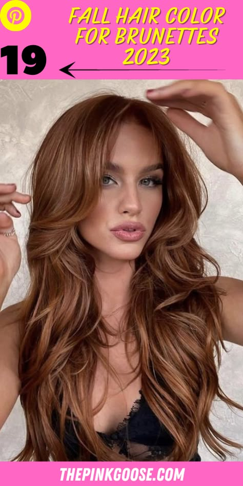 19 Gorgeous Fall Hair Color Ideas for Brunettes in 2023: Embrace the Season with Style - thepinkgoose.com Highlights Copper, Reddish Brown Hair Color, Copper Brown Hair, Cowboy Copper, Hair Ginger, Copper Balayage, Copper Highlights, Ginger Hair Color, Hair Color Auburn