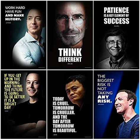 Mark Zuckerberg Quotes, Bill Gates Quotes Motivation, Inspirational Quotes For Office, Elon Musk Quotes Inspiration, Quotes Wall Poster, Jack Ma Quotes, Jeff Bezos Quotes, Quotes For Office, Bill Gates Steve Jobs