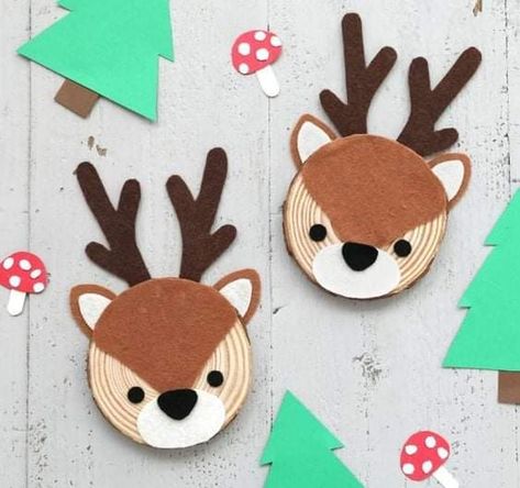 Woodland Animal Ornaments Diy, Deer Crafts Diy, Deer Diy Crafts, Diy Animal Ornaments, Deer Crafts Preschool, Deer Craft For Kids, Wood Slice Reindeer, Deer Crafts, Deer Craft