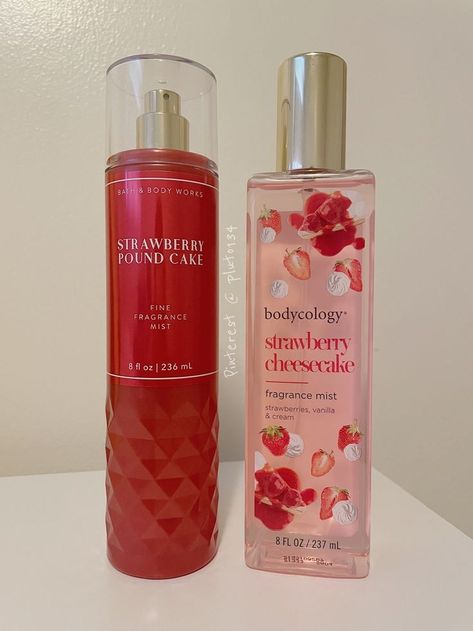 Strawberry Body Spray, Strawberry Pound Cake Perfume Bath And Body Works, Strawberry Perfume Aesthetic, Bath And Body Works Perfume Aesthetic, Best Bath And Body Works Scents, Bodycology Perfume, Bodycology Products, Bath And Body Works Aesthetic, Strawberry Scents