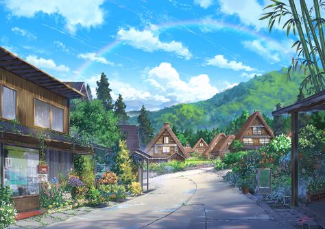 ArtStation - Shirakawa, JP NIK Anime Village, Anime Places, Wallpaper Estetika, Scenery Background, Back Ground, Art Manga, Anime Backgrounds Wallpapers, Fantasy Places, Art Simple