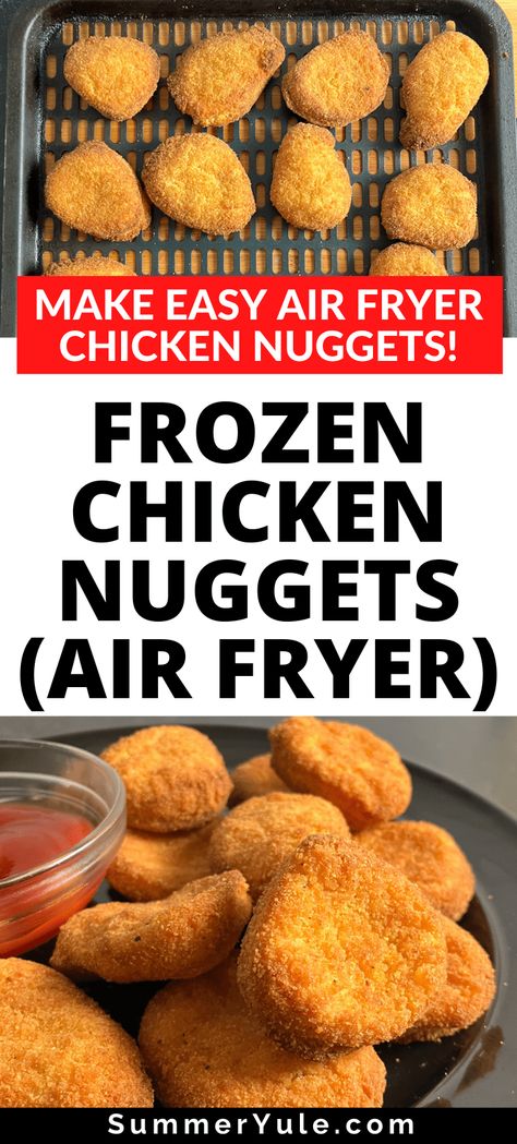 Can you air fry frozen chicken nuggets? You bet! These air fryer frozen chicken nuggets turn out crispy, just like chicken nuggets baked in the oven. Make a Tyson chicken nuggets air fryer recipe, Perdue chicken nuggets air fryer recipe, or use your favorite brand for a quick and easy weeknight dinner. Learn about how to find the best chicken nuggets, what temp to air fry chicken nuggets, and much more! #airfryer #dinner #highcalorie #frozenfoods Air Fry Chicken Nuggets Frozen, Air Fryer Chicken Nuggets Frozen, Airfryer Chicken Nuggets, Air Fry Chicken Nuggets, Chicken Nuggets In Air Fryer, Chicken Nuggets Baked, Nuggets In Air Fryer, Chicken Nuggets Air Fryer, Nuggets Air Fryer