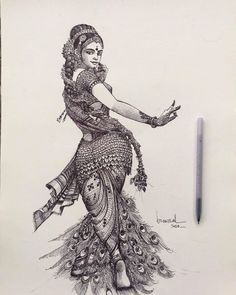 Ballpoint Pen Art, Abstract Pencil Drawings, Bengali Art, Pen Art Work, Dancing Drawings, Indian Classical Dance, Dancers Art, Indian Art Gallery, Dance Paintings