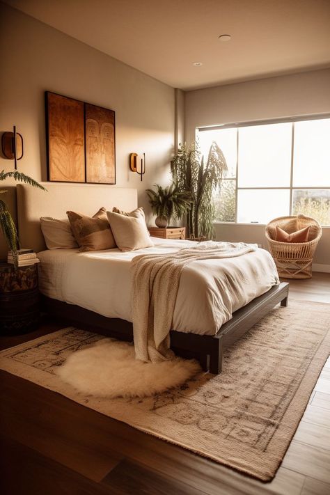 Earthy Bedroom Aesthetic, Cozy Earthy Bedroom, Masculine Bedroom Decor, Simple Bed Designs, Earthy Bedroom, Warm Bedroom, Fall Bedroom, Clean Bedroom, Bohemian Bedroom Decor