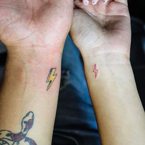 @gloriawuuu  Thanks again always a pleasure :) #tattoos #matchingtattoos #lightningtattoo #lightningbolttattoo #lightningbolt #colortattoo #colortattoos #wristtattoo #smalltattoo #smalltattoos #traditionaltattoo #minitattoo #tattoo #inked Small Lightning Bolt Tattoo, Lightning Bolt Tattoo, Lightning Tattoo, Bolt Tattoo, Tattoo Color, Matching Tattoos, Mini Tattoos, Lightning Bolt, Wrist Tattoos