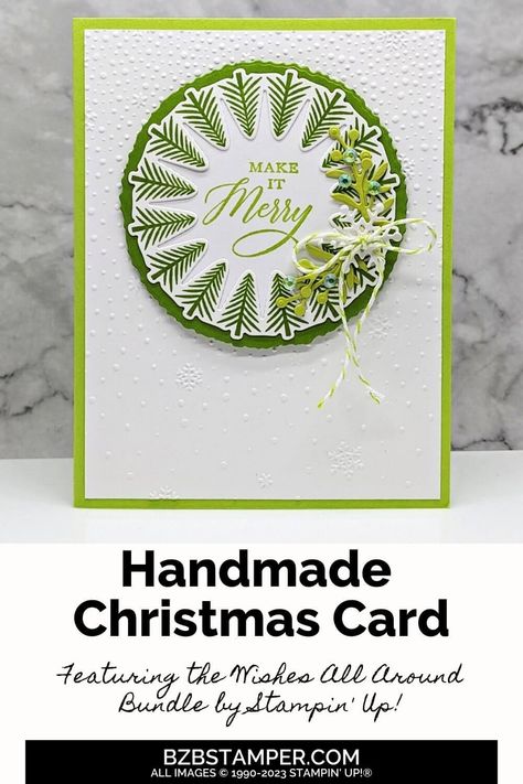 The holiday season is synonymous with many things: joy, laughter, gifts, and of course, the timeless holly wreath. I'm super excited to walk you through creating handmade wreath Cards with the Wishes All Around Bundle. Imagine the charm of a holly wreath, but on a card! Ready to turn your Christmas cards into a holly jolly masterpiece? Grab your crafting tools, and let's give your holiday greetings a delightful twist! Su Wishes All Around Cards, Stampin Up Wishes All Around Cards, Stampin Up Wishes All Around, Wishes All Around Stampin Up Cards, Papercraft Christmas Cards, Wreath Cards, Christmas Classics, Handmade Christmas Cards, Paper Christmas Ornaments