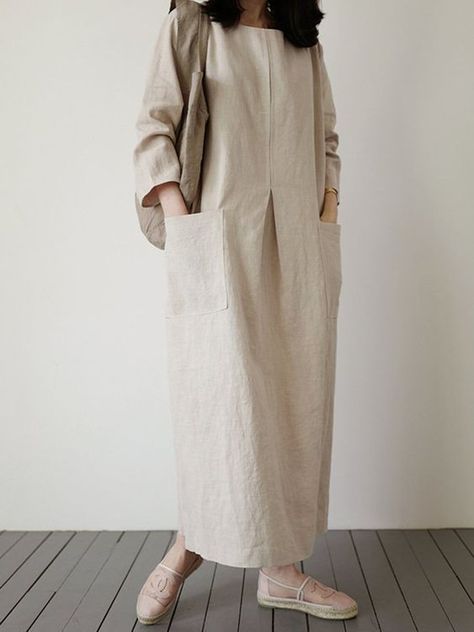 Linen Style Fashion, Estilo Hijab, Mode Abaya, Linen Fashion, Beige Dress, Muslim Fashion Hijab, Muslimah Fashion Outfits, Mode Casual, Designs For Dresses