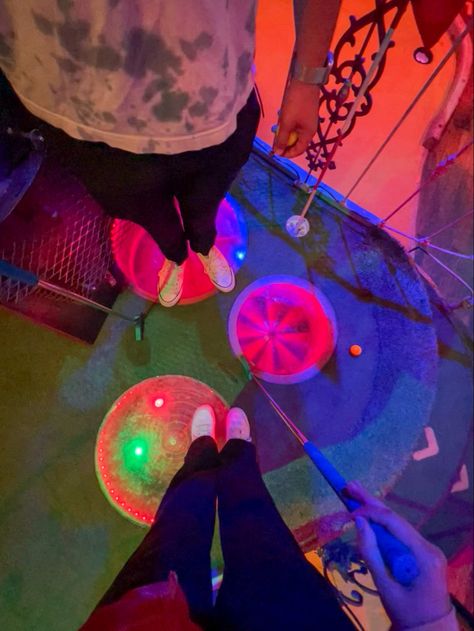 Glow In The Dark Mini Golf Aesthetic, Mini Putt Aesthetic, Mini Golfing Aesthetic, Mini Golf Aesthetic, Candy City, Mini Putt, 22nd Bday, Golf Aesthetic, Indoor Mini Golf