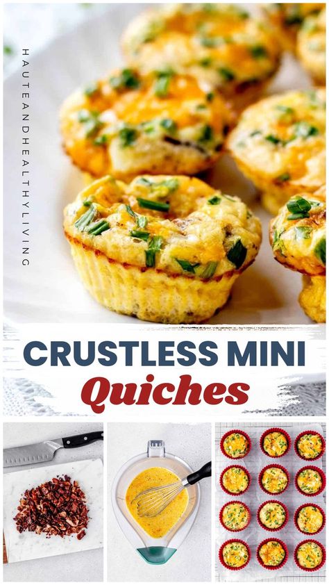 Mini crustless quiches are the perfect make-ahead breakfast for busy mornings. Made without pastry or cream for a light and easy start to the day! Crustless Mini Quiche, Breakfast Quiche Crustless, Crustless Quiches, Mini Breakfast Quiche, Mini Quiche Recipe, Breakfast Quiche Recipes Easy, Quiche Recipes Crustless, Vegetarian Quiche Recipes, Breakfast For Busy Mornings