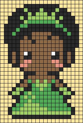 Alpha pattern #171147 | BraceletBook Princess And The Frog Cross Stitch, Disney Alpha Patterns, Pixel Grid, Disney Princess Tiana, Easy Perler Beads Ideas, Friend Crafts, Pixel Drawing, Disney Ideas, Pixel Art Grid