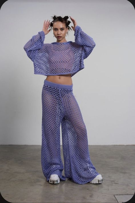 Fish Nets Outfit, Crochet Pants Pattern, Crochet Festival, Crochet Pants, The Ragged Priest, Fish Net, Ragged Priest, Quirky Fashion, Ribbed Shorts