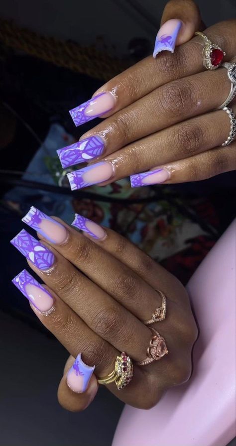 Purple Spiderman Nails, Purple And Pink Nails Ideas, Purple Nails Ideas Acrylic, Spiderman Nails Acrylic, Purple Nail Inspo Acrylic, Purple Birthday Nails, Purple And Blue Nails, Bff Nails, Acrylic Nails Purple