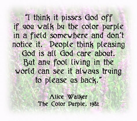 The Colour Purple Book, Color Purple Quotes, The Color Purple Quotes, The Color Purple Book, The Colour Purple, Purple Pages, Spiritual Consciousness, Purple Quotes, Alice Walker