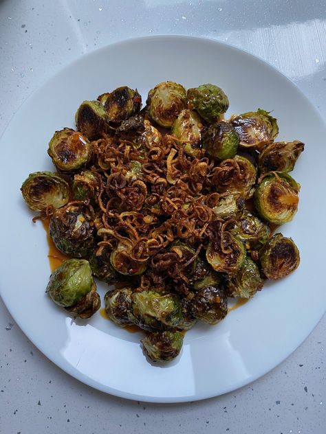 Brussels Agrodolce with Crispy Shallots — Chlo-eat Honey Brussel Sprouts, Burnt Honey, Wine Poached Pears, Roasted Sprouts, Crispy Shallots, Vinegar And Honey, Poached Pears, Seasonal Food, Vegetarian Cooking