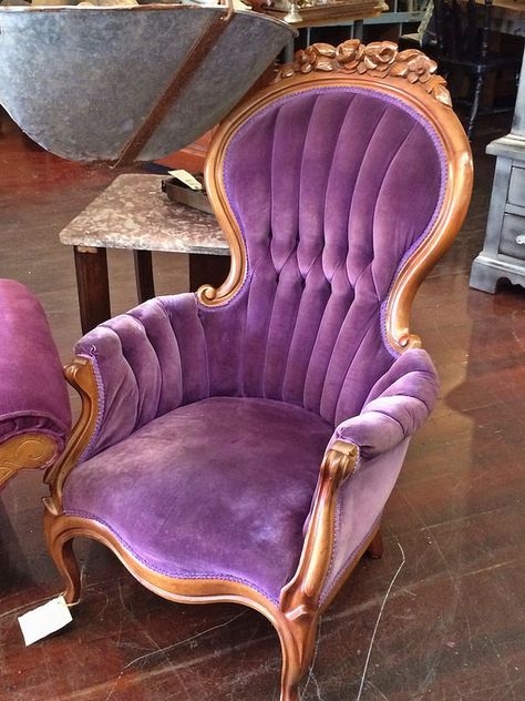 Vintage purple velvet chair | by eg2006 via Flickr Vintage Velvet Chair, Purple Velvet Chair, Vintage Velvet Chairs, Fancy Chair, Velvet Wingback Chair, Standard Of Living, Vintage Chair, Victorian Furniture, Aesthetic Rooms