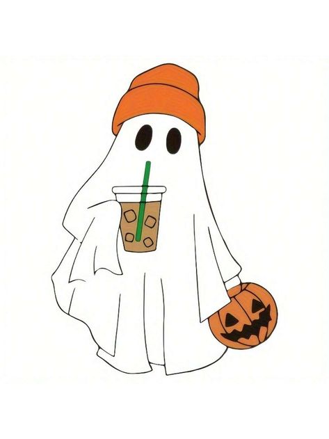 1/2/3pcs Halloween Cute Ghost Heat Transfer Sticker - 1 Pack | Durable & Washable Iron-On Patch For DIY T-Shirts, Hoodies, Jeans, Bags - Mixed Color Designs Multicolor    PVC     Arts,Crafts & Sewing, size features are:Bust: ,Length: ,Sleeve Length: Simple Pumkin Carving, Coffee Ghost Wallpaper, Fun Ghost Drawings, Ghost With Pumpkin Drawing, Ghost With Iced Coffee Tattoo, Cute Fall Svg For Shirts, Ghost With Iced Coffee, Preppy Halloween Drawings, Simple Halloween Tattoo Ideas