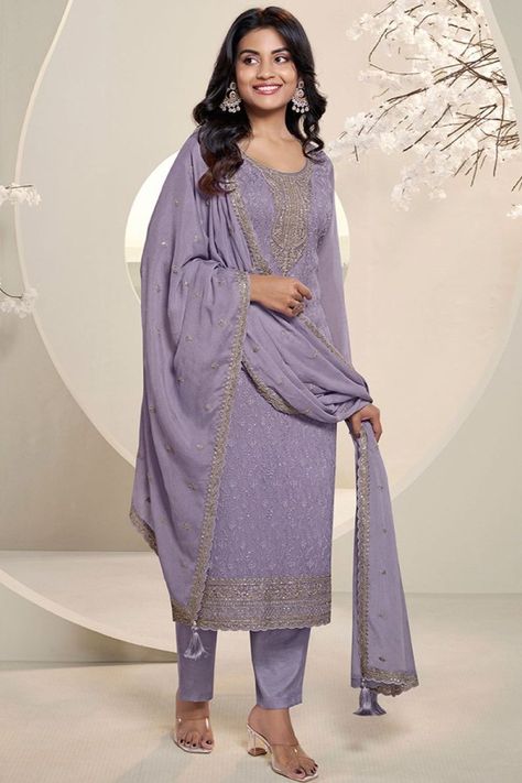 Lavender Sequins Embroidery Kurta Suit Set Patiala Salwar Kameez, Lavender Pants, Embroidery Kurta, Lehenga Style Saree, Embroidered Salwar, Readymade Salwar Kameez, Straight Suit, Pakistani Style, Cotton Salwar Kameez