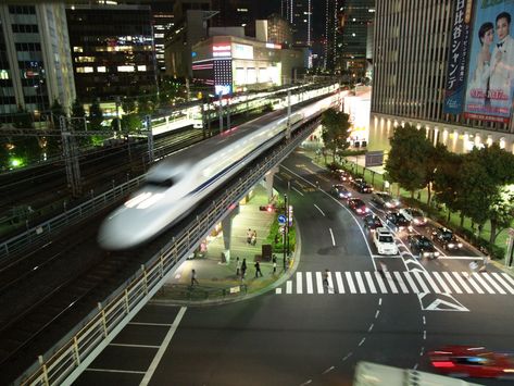 Japan Interior, Speed Rail, Airplane Wallpaper, Japan Architecture, High Speed Rail, Tokyo Night, Asian Architecture, Bullet Train, Night Train