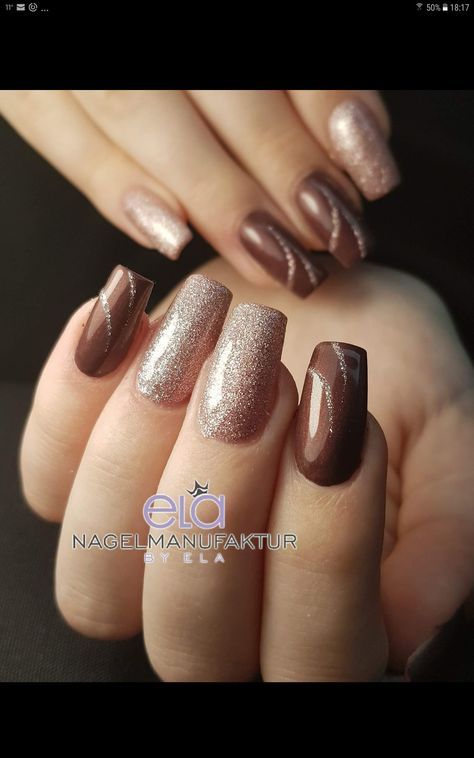 Brown Manicure, Ongles Beiges, Nail Art Noel, Bronze Nails, Boho Nails, August Nails, Brown Nails, Silver Nails, Wedding Nails