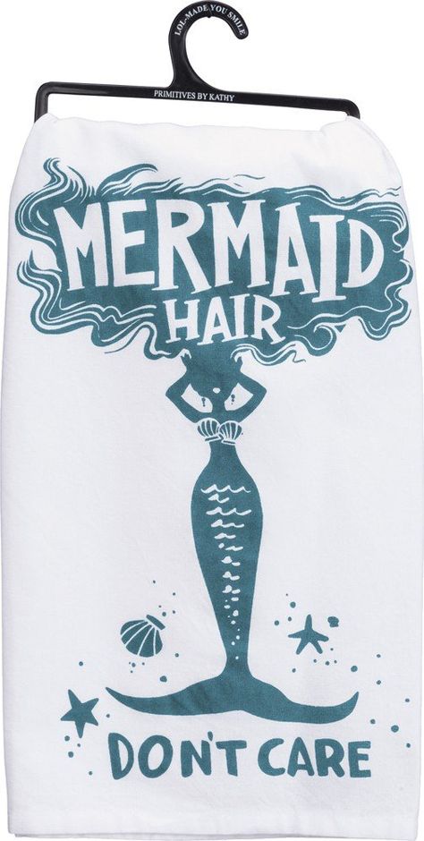 Mermaid Hair Don't Car Dish Towel  #mermaid #kitchen #towel #funny Mermaids Real, Little Mermaid Bathroom, Coastal Decor Kitchen, Mermaid Decor Bedroom, Mermaid Shower Curtain, Girl Bathroom Decor, Mermaid Bathroom Decor, Mermaid Canvas, Mermaid Sign