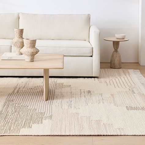 West Elm Rug Living Room, Colca Wool Rug, Minimal Office Decor, Minimal Office Design, Wood Rug, Minimal Home Office, West Elm Rug, Ocean Themed Bedroom, Home Office Interior