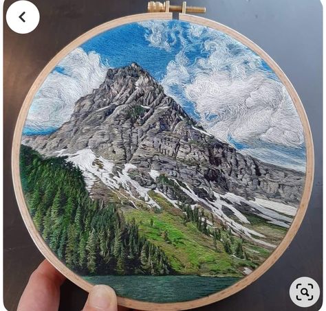 Embroidered Mountain Scene, Scenic Embroidery, Embroidery Sky, Mountain Embroidery, Embroidery Landscape, Nature Embroidery, Landscape Embroidery, Embroidery Lessons, Diy Embroidery Patterns