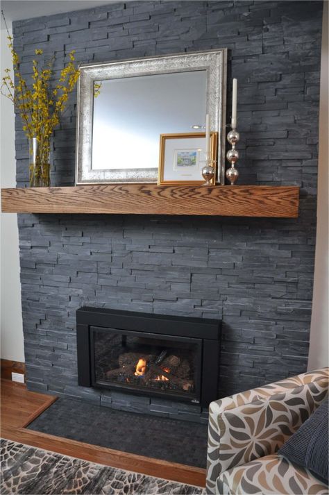 Modern Fireplace Decor, Slate Fireplace Surround, Painted Stone Fireplace, Grey Fireplace, Painted Brick Fireplace, Painted Brick Fireplaces, Slate Fireplace, Fireplace Update, Brick Fireplace Makeover