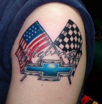 Chevy/Flag tattoo Chevy Bowtie Tattoo, Bowtie Tattoo, Chevrolet Tattoo, Chevy Tattoo, Bow Tie Tattoo, Mustang Tattoo, Hot Rod Tattoo, Chevy Bowtie, Lipstick Tattoos