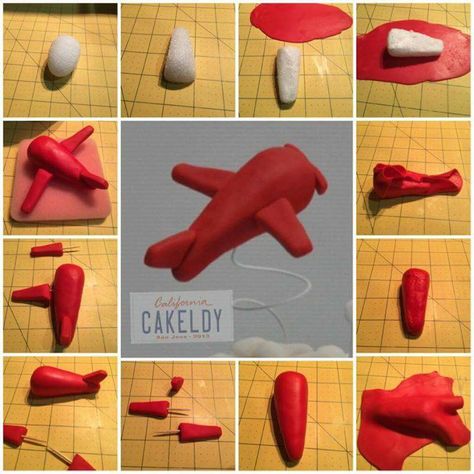 Fondant airplane turtorial Fondant Airplane, Topper For Cake, Airplane Cake, Travel Cake, Cake Topper Tutorial, Fondant Cake Toppers, Fondant Tutorial, Fondant Decorations, Fondant Toppers