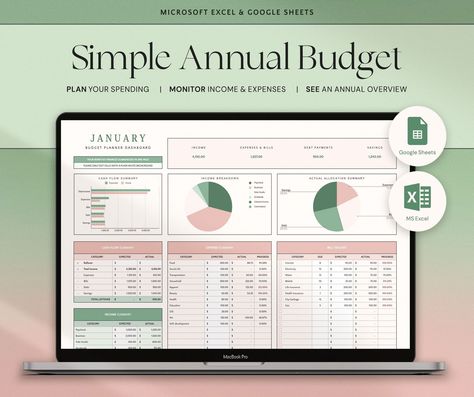 Annual Budget Spreadsheet Google Sheets Budget Planner Excel Monthly Budget Template Yearly Budget Budget Planner Simple, Google Sheets Templates, Aesthetic Planners, Planning Excel, Faire Son Budget, Personal Budget Template, Weekly Budget Template, Excel Budget Spreadsheet, Budget Spreadsheet Template