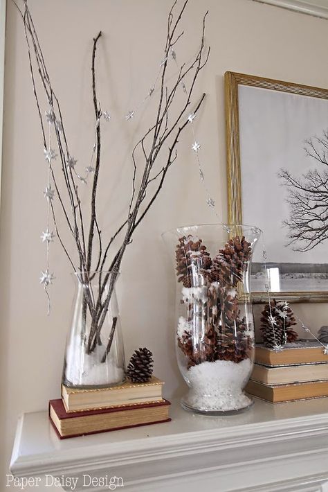 Cheerful Winter Mantle & Winter Scene Printable | DeeplySouthernHome Winter Decor Entry Table, Winter Hearth Decor, All Season Front Door Decor, Winter Mantles Ideas, Winter Vignettes Simple, Winter Mantle Decor With Tv, January Fireplace Decor Mantle Ideas, Winter Table Centerpieces For Home, Winter Centerpieces For Home