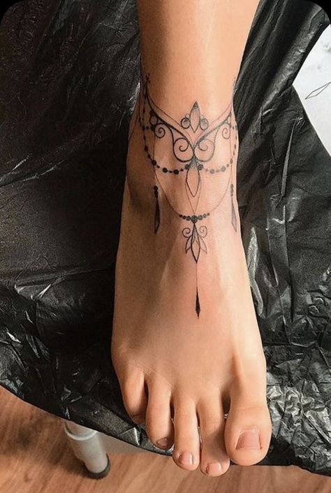 Anklet Tattoos For Women, Ankle Foot Tattoo, Tattoo Artist Tattoo, Tattoo Design Tattoo, Ankle Bracelet Tattoo, Ankle Tattoos For Women, Anklet Tattoos, Foot Tattoos For Women, Muster Tattoos