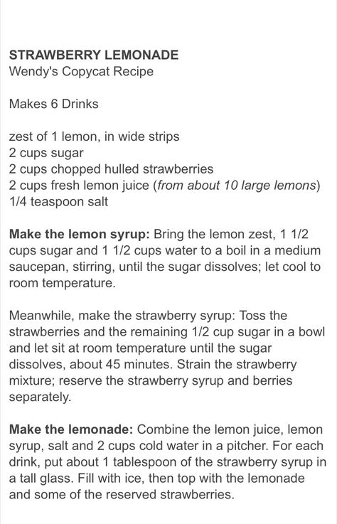 Wendy’s Strawberry Lemonade, Wendy's Lemonade Recipe, Wendy's Strawberry Lemonade Recipe, Weekend Recipes, Strawberry Lemonade Recipe, Lemon Syrup, Drink Recipes Nonalcoholic, Summer Foods, Kids Meal