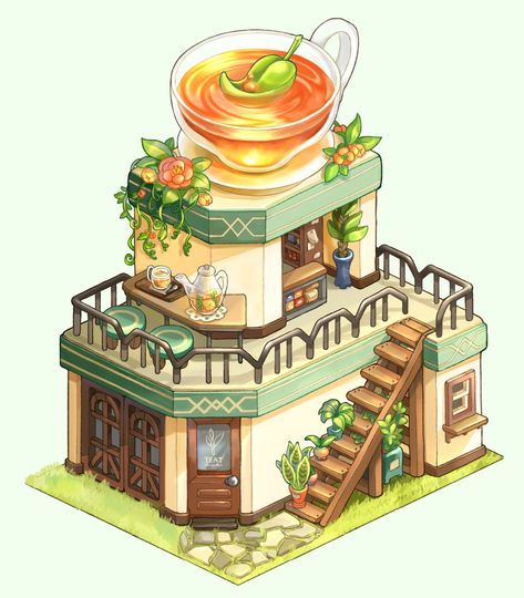 Rpg Wallpaper, Props Art, Seni Dan Kraf, Isometric Art, Cute Food Art, Herb Tea, Building Art, Game Concept Art, Cute House