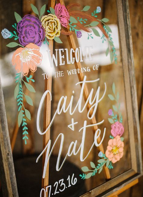 Spring Wedding Signage, Spring Wedding Welcome Sign, Mirror Welcome Sign Wedding, Doughnut Wall, Wedding Entrance Sign, Welcome To Our Wedding Sign, Colorado Ranch, Refined Rustic, Colorful Wedding Invitations