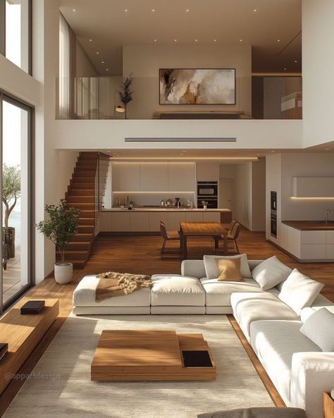 Loft House Apartment, 2 Floor House Interior Design, Modern 2 Floor House Design, Modern Asian House Interior, Modern House Style Interiors, Modern Aesthetic House Decor, Loft Inspo Aesthetic, Modern White House Interior Design, Minimalistic Houses Interior