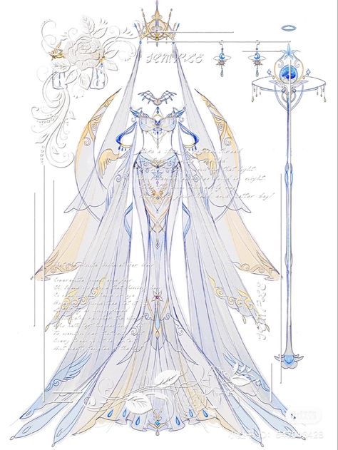 Costume Design Sketch, Goddess Outfit, Angel Outfit, Clothing Design Sketches, Fairy Clothes, Fashion Drawing Dresses, Drawing Anime Clothes, Goddess Dress, Dress Design Sketches