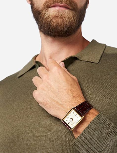 Cartier Tank Men, Seiko Tank, Outfit Homme, Watch With Leather Strap, Mens Dress Watches, Tank Watch, Seiko Men, Cartier Tank, Mens Fashion Classy