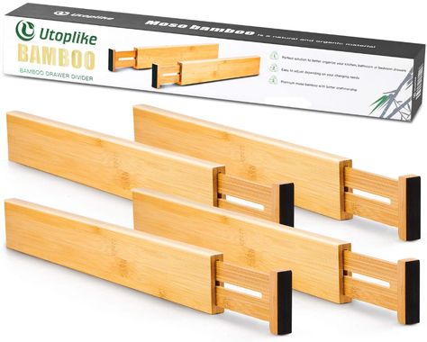 Amazon.com: Utoplike 4 pcs Bamboo Kitchen Drawer Dividers(12.25-17.25IN),Adjustable Drawer Organizers,Spring Loaded,Works in Kitchen,Dresser,Bathroom,Bedroom,Baby Drawer,Desk: Home & Kitchen Kitchen Utensil Drawer, Cutlery Drawer Organization, Kitchen Drawer Dividers, Baby Drawer, Dresser Bathroom, Adjustable Drawer, Silverware Drawer Organizer, Utensil Drawer Organization, Cutlery Drawer