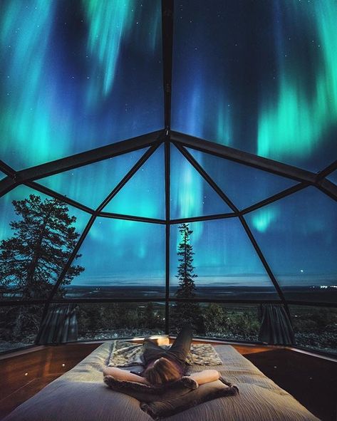 The Northern Lights as seen from a glass igloo village in Lapland Finland.  Photo by @joonaslinkola . . . #Lapland #Finland #10Best #awesomeearth #beautifuldestinations #discoverearth #earthofficial #Europe #travel #Europetravel #traveling #traveler #worldtravelpics #earthcapture #nightsky #nightphotography #stars #northernlights Glass Igloo Hotel, Northern Lights Finland, Finland Travel, Aurora Borealis Northern Lights, Nature Architecture, The Aurora, Summer Bucket, Beautiful Places To Travel, Reiki Healing