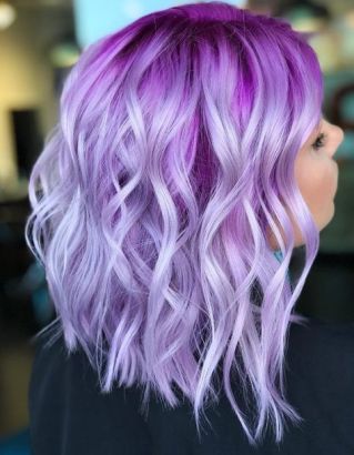 Purple To Lavender Ombre Hair, Color Ends Of Hair, Purple Hair Fade, Purple And Pink Hair Color Ideas, Two Tone Purple Hair, Purple Hair Balayage, Hairdresser Inspiration, Pink And Lavender Hair, Formal Short Hairstyles