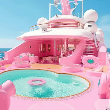 "Pink Barbie Yacht" Poster for Sale by DreamerBot | Redbubble Pink Yacht, House Yacht, Boat Cartoon, Minnie Mouse Birthday Cakes, Mermaid Barbie, Mini Pool, Barbie Doll House, Pink Life, Pink Barbie