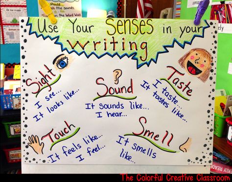 My Five Senses Anchor Chart Five Senses Anchor Chart, Senses Anchor Chart, Topic Anchor Chart, Five Senses Kindergarten, Addition Activity, Sensory Words, My Five Senses, Kindergarten Anchor Charts, Colorful Classroom