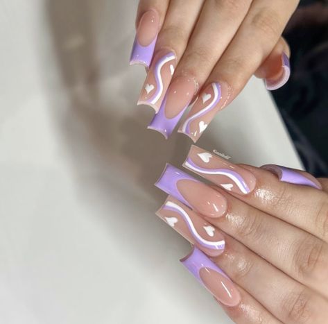 Wedding Nail Art Designs, Luxury White Wedding, Lilac Nails Design, Purple Nail Art Designs, Light Purple Nails, Wedding Nail Art, Acrylic Nail Designs Coffin, Heart Nail Designs, Purple Acrylic Nails