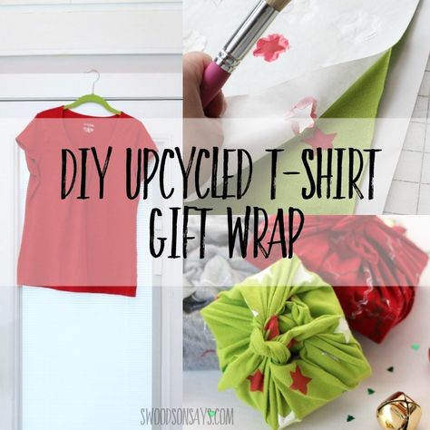 How to make furoshiki from old t-shirts - Swoodson Says Upcycle T Shirts, Thrifty Style, Upcycled Tshirt, Gift Wrapping Tutorial, Storytime Crafts, Sewing Christmas Gifts, Japanese Wrapping, Reusable Gift Wrap, Eco Friendly Gift Wrapping