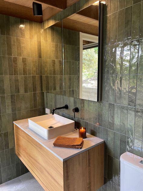 60 x 246 mm Natural Wood Floating Vanity Bathroom, Equipe Tribeca Sage Green, Olive Tile Bathroom, Small Sage Bathroom, Olive Green Bathroom Tiles, Green Sage Bathroom, Olive Green Tile Bathroom, Sage Green And Wood Bathroom, Green Earthy Bathroom