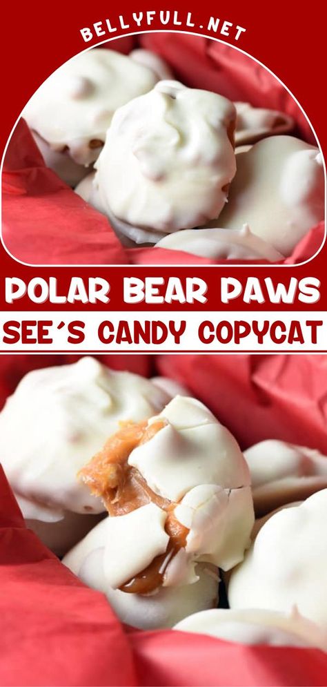 Polar Bear Paws, christmas, holidays Vanilla Bark Recipes, Most Popular Dessert Recipes, Polar Bear Paws, Almond Bark Recipes, Polar Bear Paw, Paw Cookies, White Almond Bark, Popular Dessert, Sees Candies