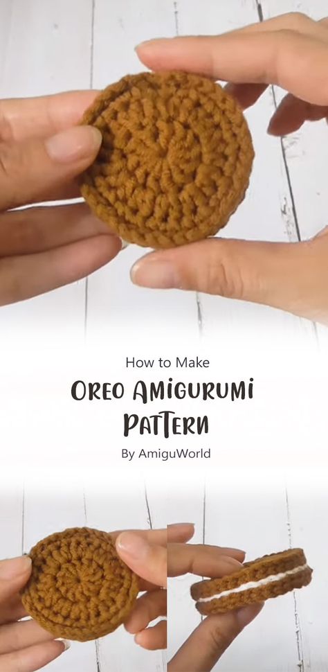 Amigurumi Cookies Free Pattern, Oreo Crochet Pattern, Easy Crochet Food Patterns, Crochet Oreo Cookie Free Pattern, Crochet Cookies Free Pattern, Oreo Crochet, Crochet Oreo, Cookie Monster Cookie Jar, Crochet Dessert