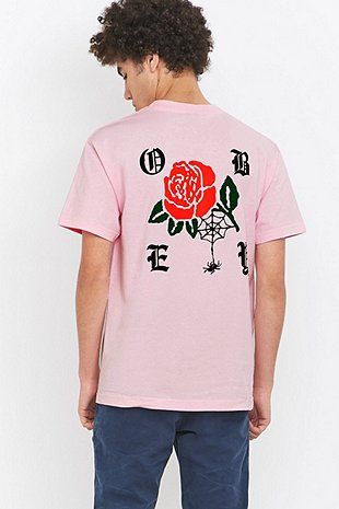 Obey Spider Rose Pink Tee Pink Custom Print T-shirt For Streetwear, Edgy Pink T-shirt For Streetwear, Pink Branded T-shirt For Streetwear, Edgy Pink T-shirt With Graphic Print, Pink Urban T-shirt For Streetwear, Oc Dress, Pink Tee, Pink Tshirt, Mens Graphic Tee